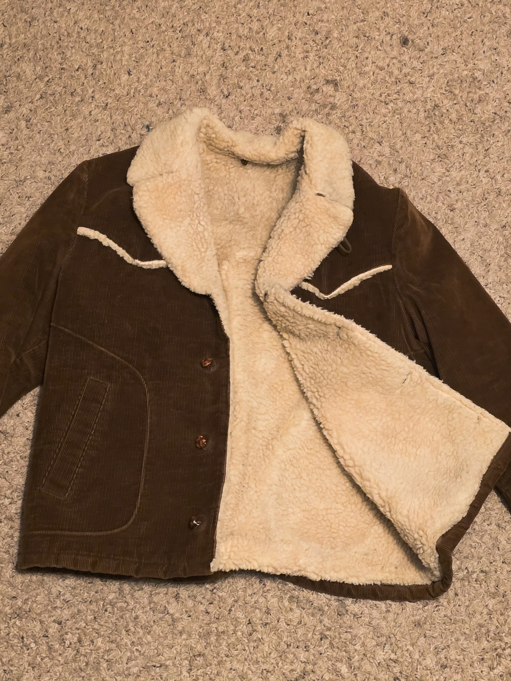 Shanhouse Brown Corduroy Sherpa-Lined Ranch Jacket - Cream Sherpa